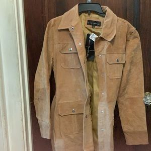 NWT tan leather coat size L